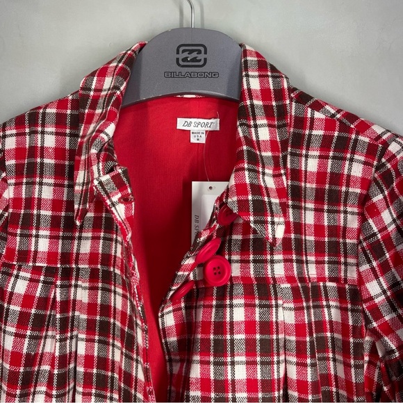 DB Sport Women's Size M Plaid Coat Red Brown Black NWT Made In The USA - Picture 12 of 12